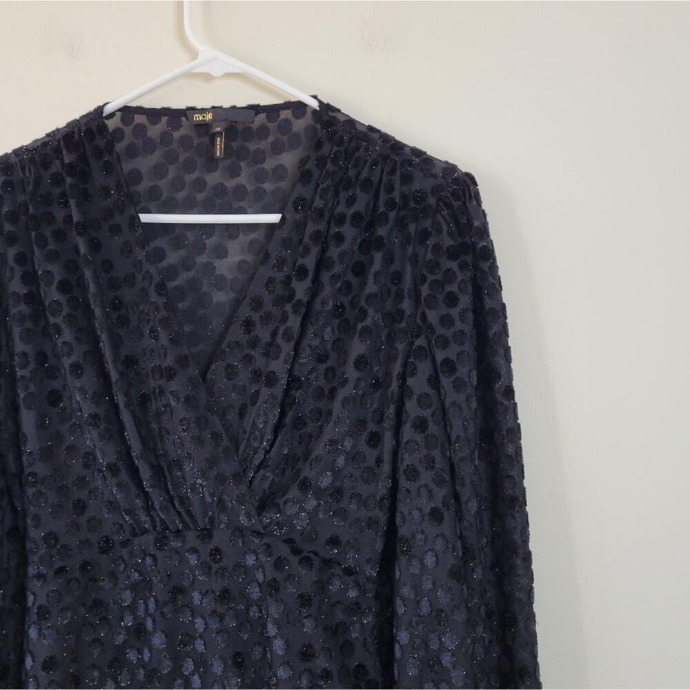 Maje Reine Burnout Dot Long Sleeve Mini Dress Holiday Party LBD Size 36 - Picture 4 of 8